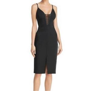 BCBGMaxAzria Mirannda Stud-Trimmed Midi Black Dress 4 NWOT